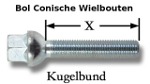 bol conische wielbouten "bolle kop"